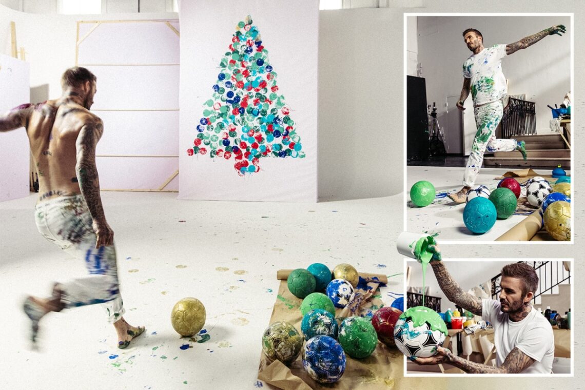 David Beckham goes topless to show off his festive free-kick skills David Beckham goes topless to show off his festive free-kick skills