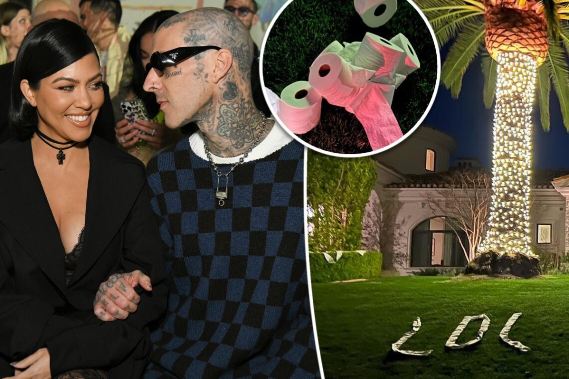 Kourtney Kardashian toilet papers fiancé Travis Barker’s lawn