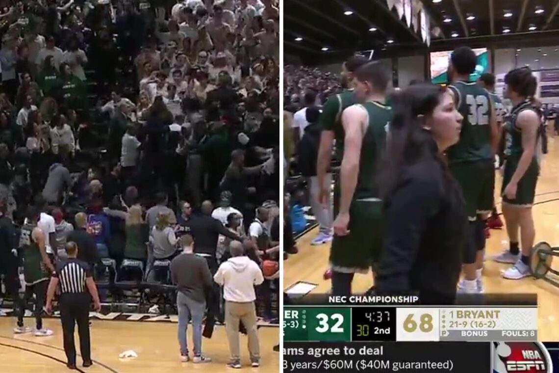 Basketball fans brawl at NEC Championship game as match between Bryant and Wagner delayed by over thirty minutes