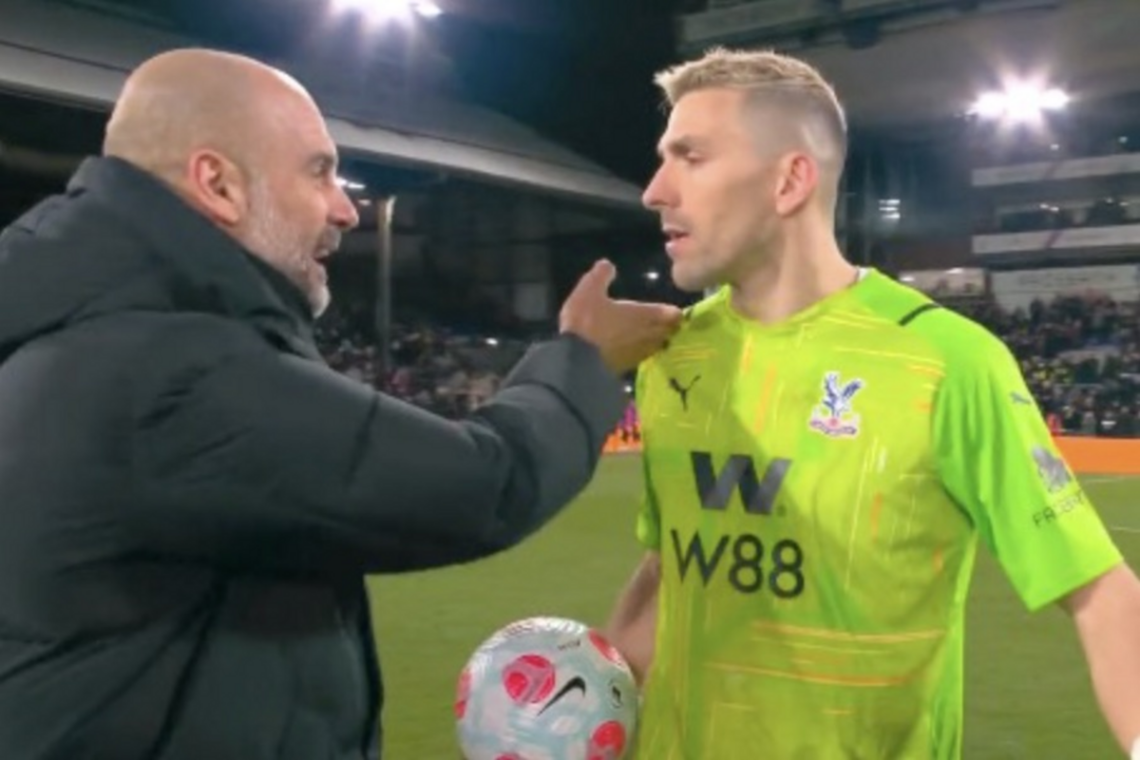 Pep Guardiola in heated exchange with Vicente Guaita at full time after Crystal Palace keeper dents Man City title hopes