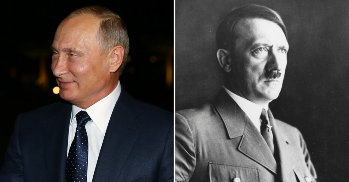 Vladimir Putin Depicted As Adolf Hitler On Polish Banner In Scathing Rebuke Of Russian President