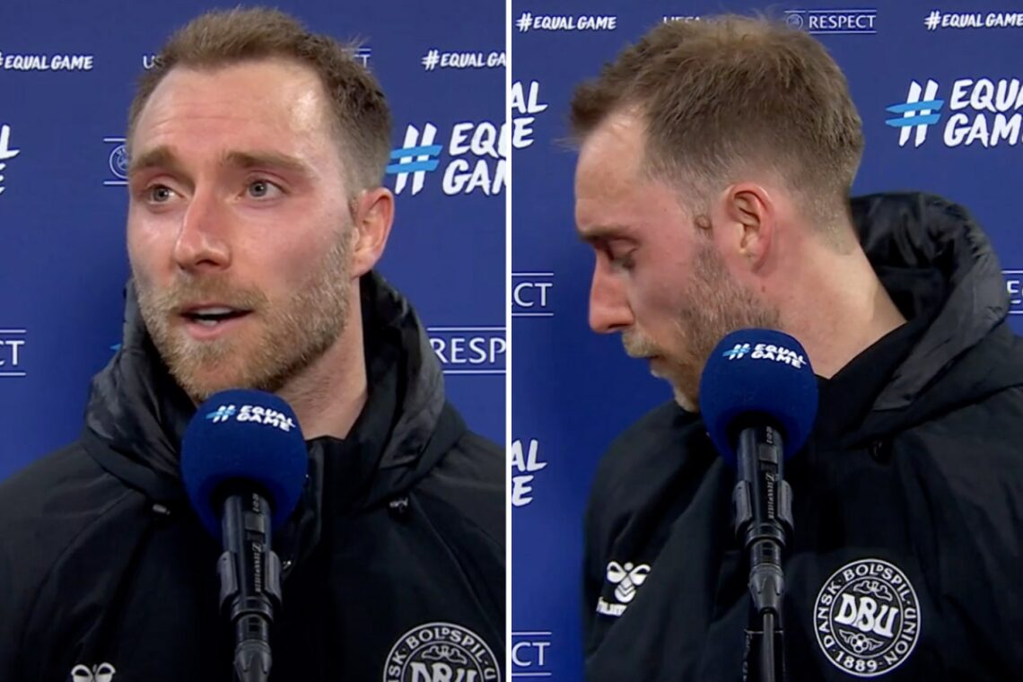 Watch moment vile thug throws coin at a shocked Christian Eriksen after his heroic goalscoring comeback for Denmark