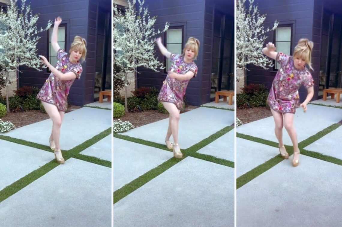 Kaley Cuoco cracks up while almost tumbling in heels