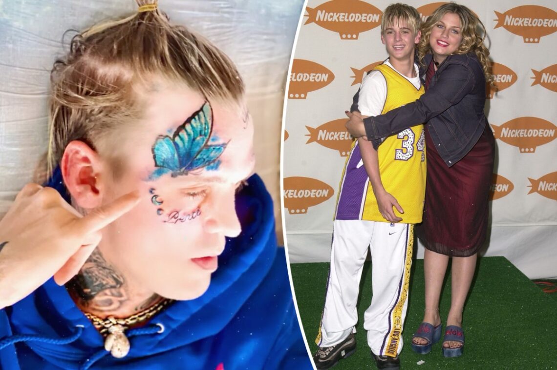 Aaron Carter shows off giant butterfly face tattoo in honor of late sister
