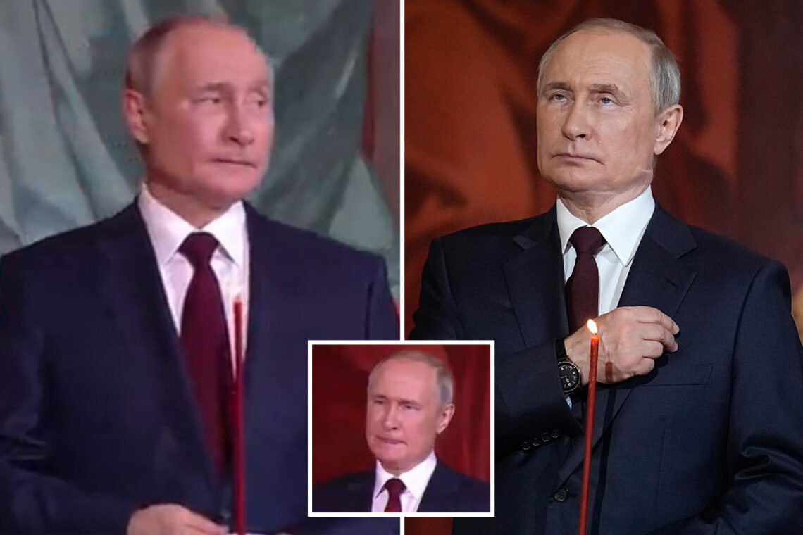 ‘Unsteady and distracted’ Putin bites his lips and fidgets at Easter cathedral service fuelling Parkinson’s rumours