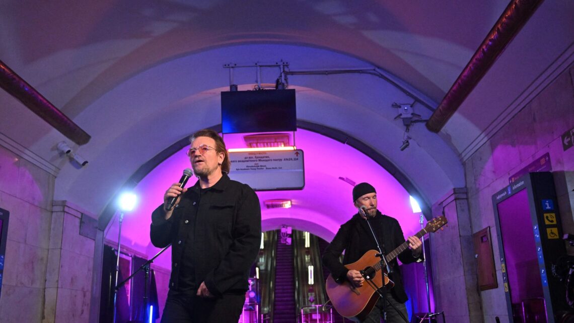 U2’s Bono And The Edge Perform In A Metro Station In Kyiv, Ukraine