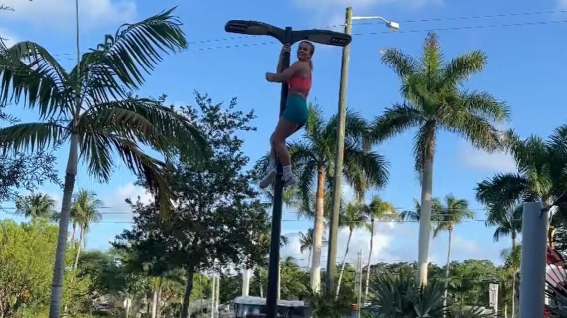 Paige VanZant climbs LAMP POST and does splits in mid-air as she enjoys frenetic workout ahead of bare-knuckle fight