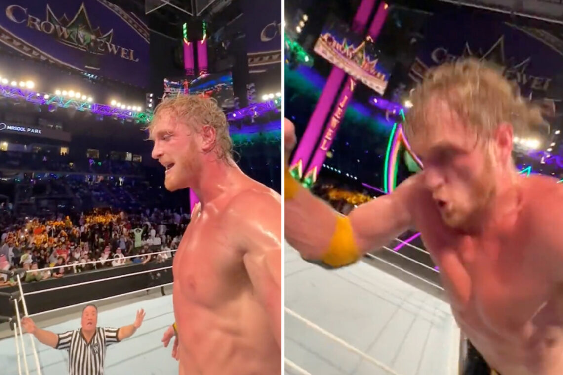 Logan Paul posts amazing slow-motion clip as WWE star films HIMSELF nailing Roman Reigns with frog splash through table