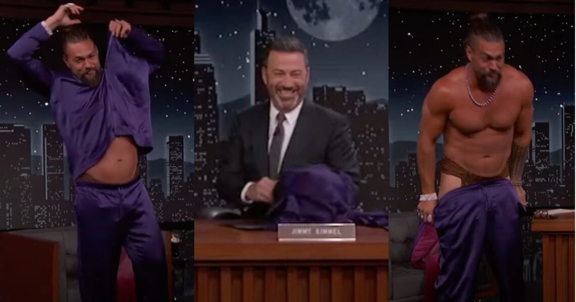 Jason Momoa Gives Jimmy Kimmel Exactly What He Asked For With Mid-Interview Strip