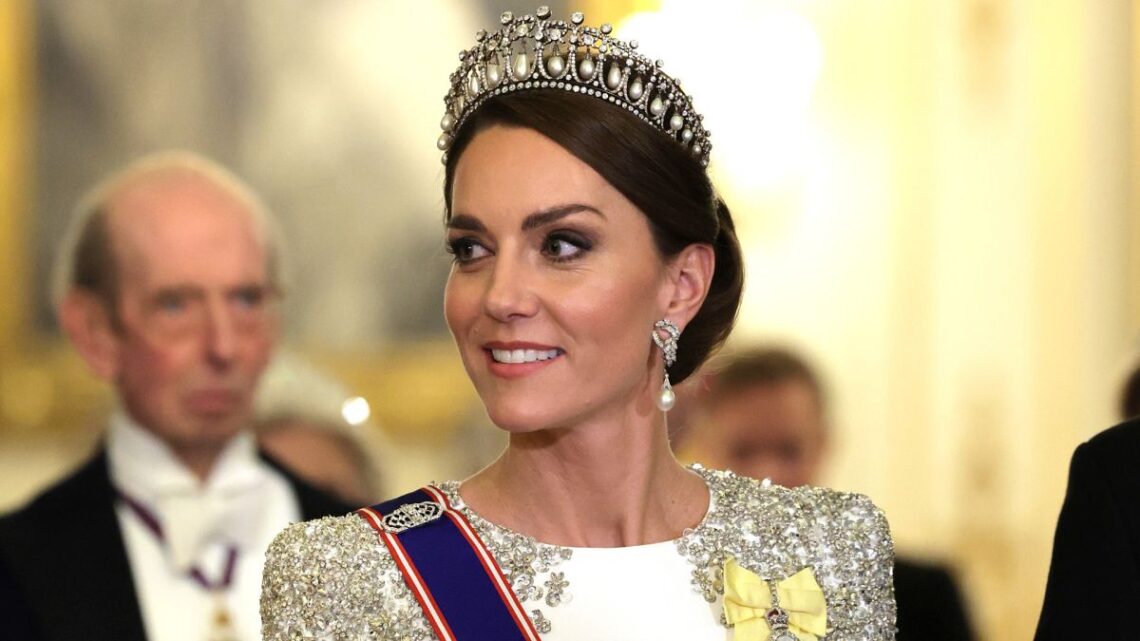 Kate Middleton Went Full Fairytale Princess in a Tiara and Bedazzled Gown for King Charles’ First State Banquet