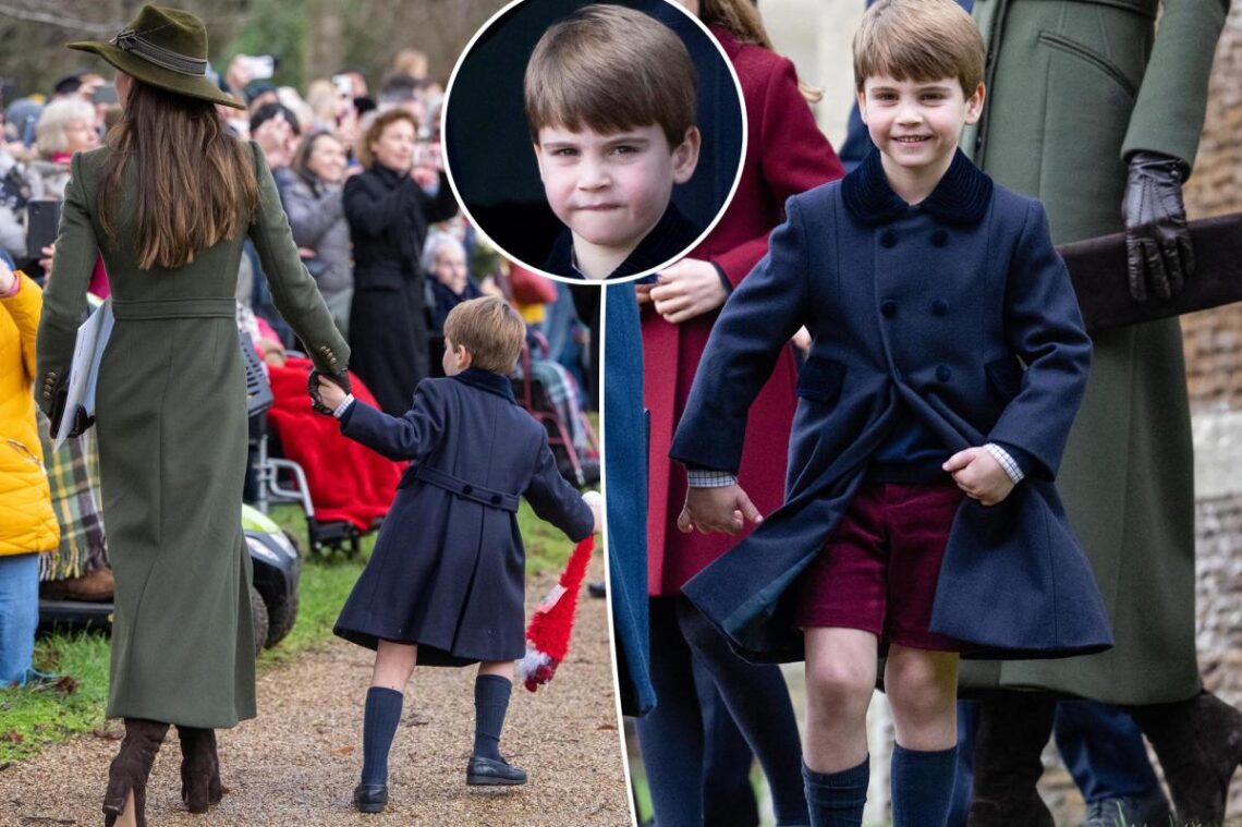 Prince Louis hilariously tugs Kate Middleton’s arm outside church service
