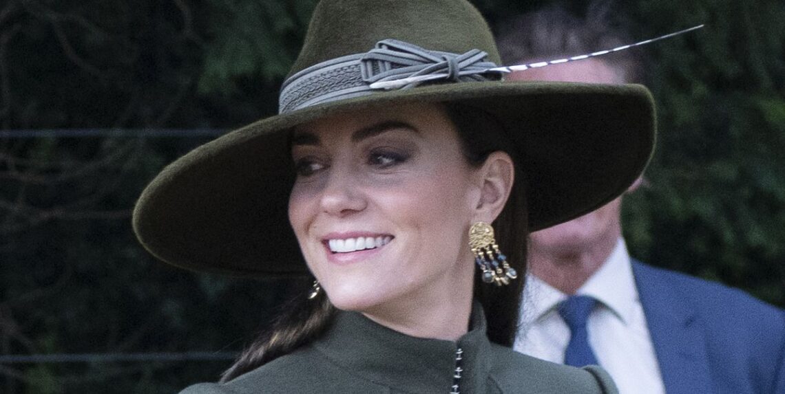Princess Kate Looks Gorgeous in a Green Coat and Brimmed Hat for Christmas Day